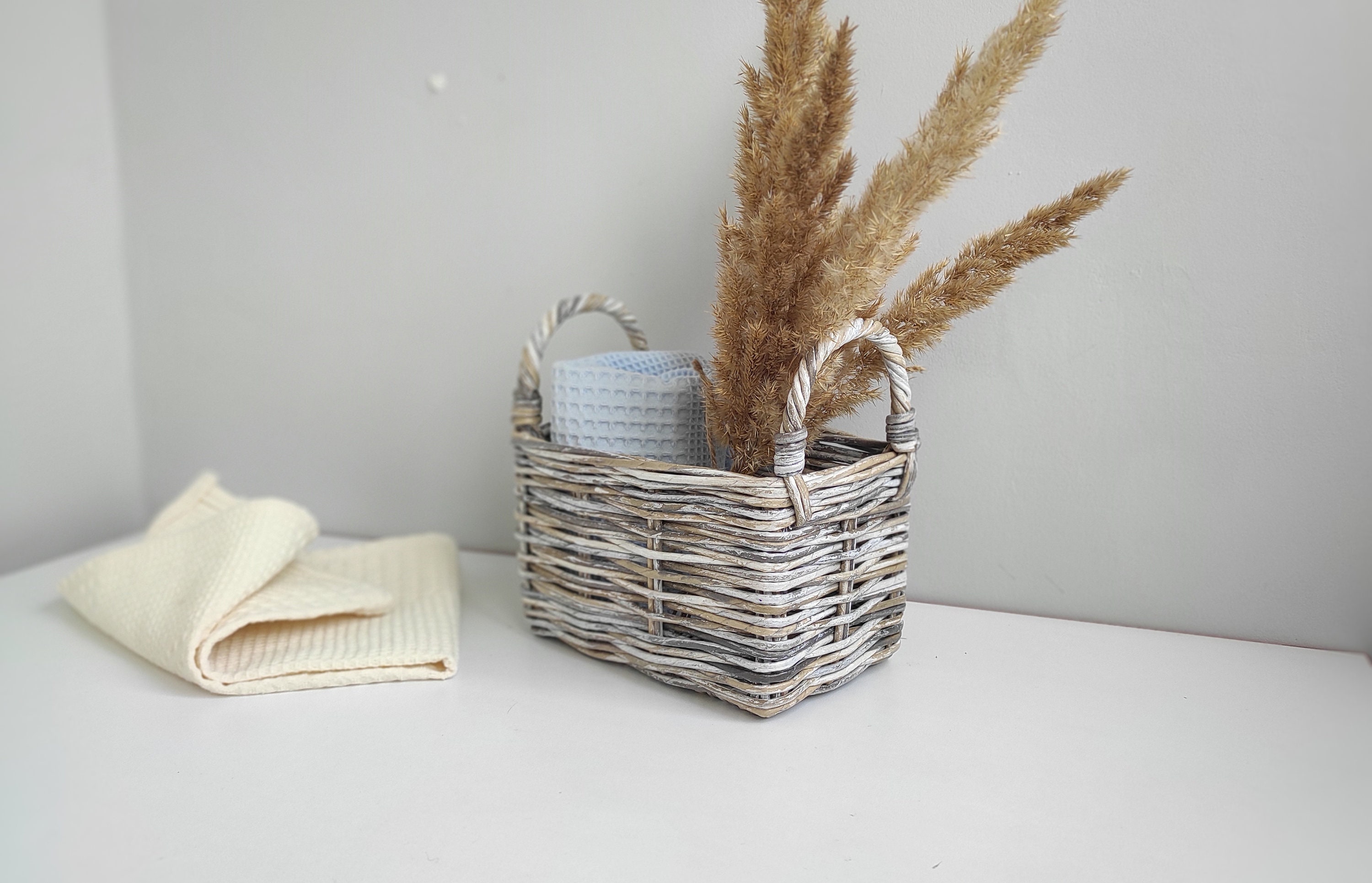 Hand towel basket Small storage basket for bathroom Etsy