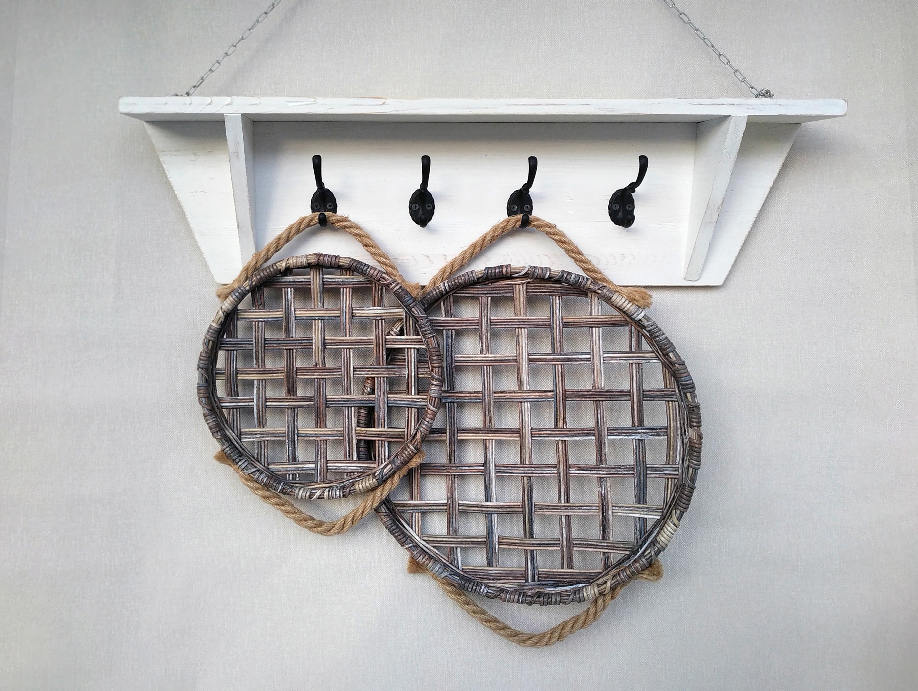 Round tobacco basket Grey wicker wall basket set Farmhouse