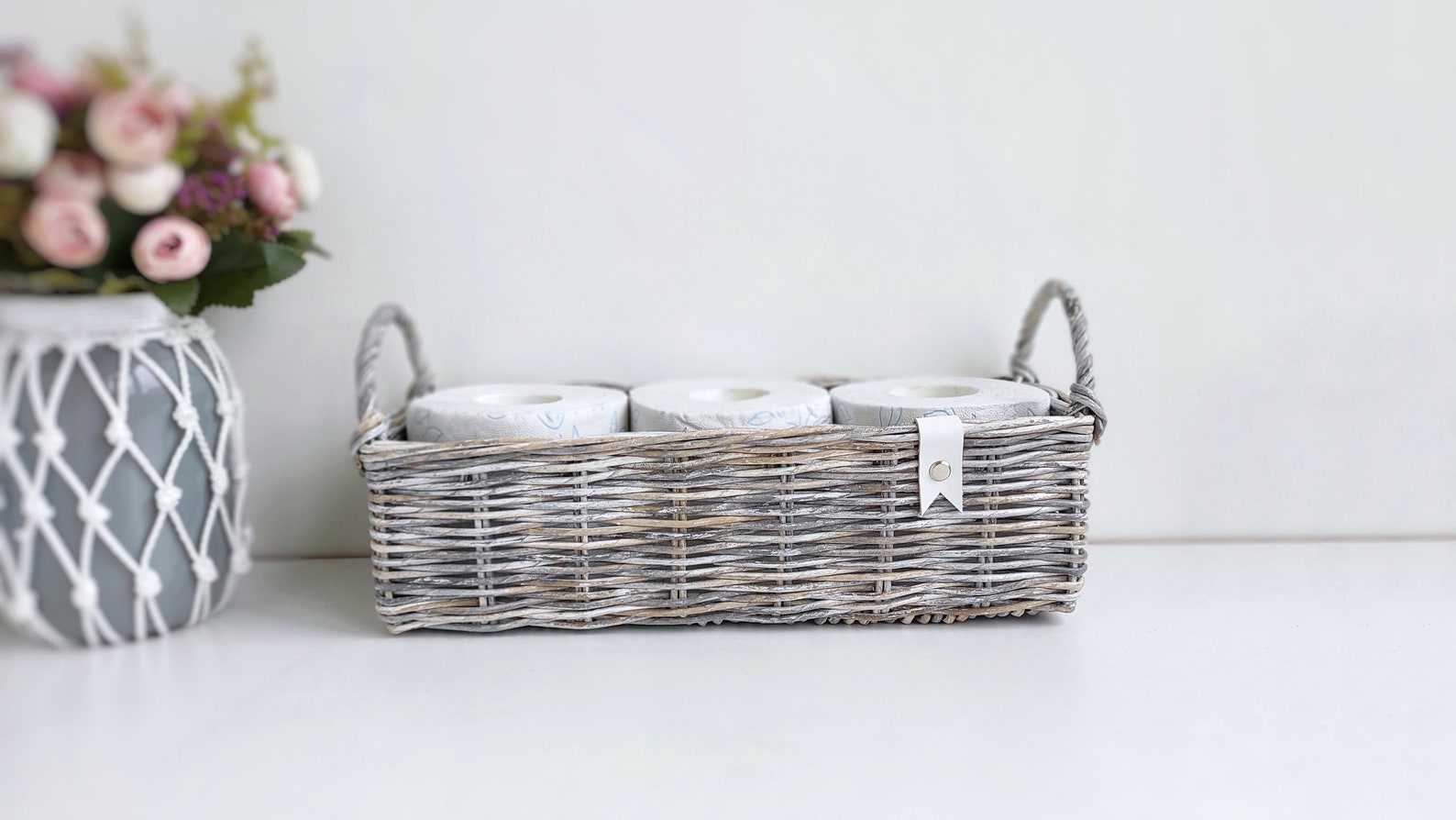 Storage basket for bathroom Grey toilet tank holder basket Etsy