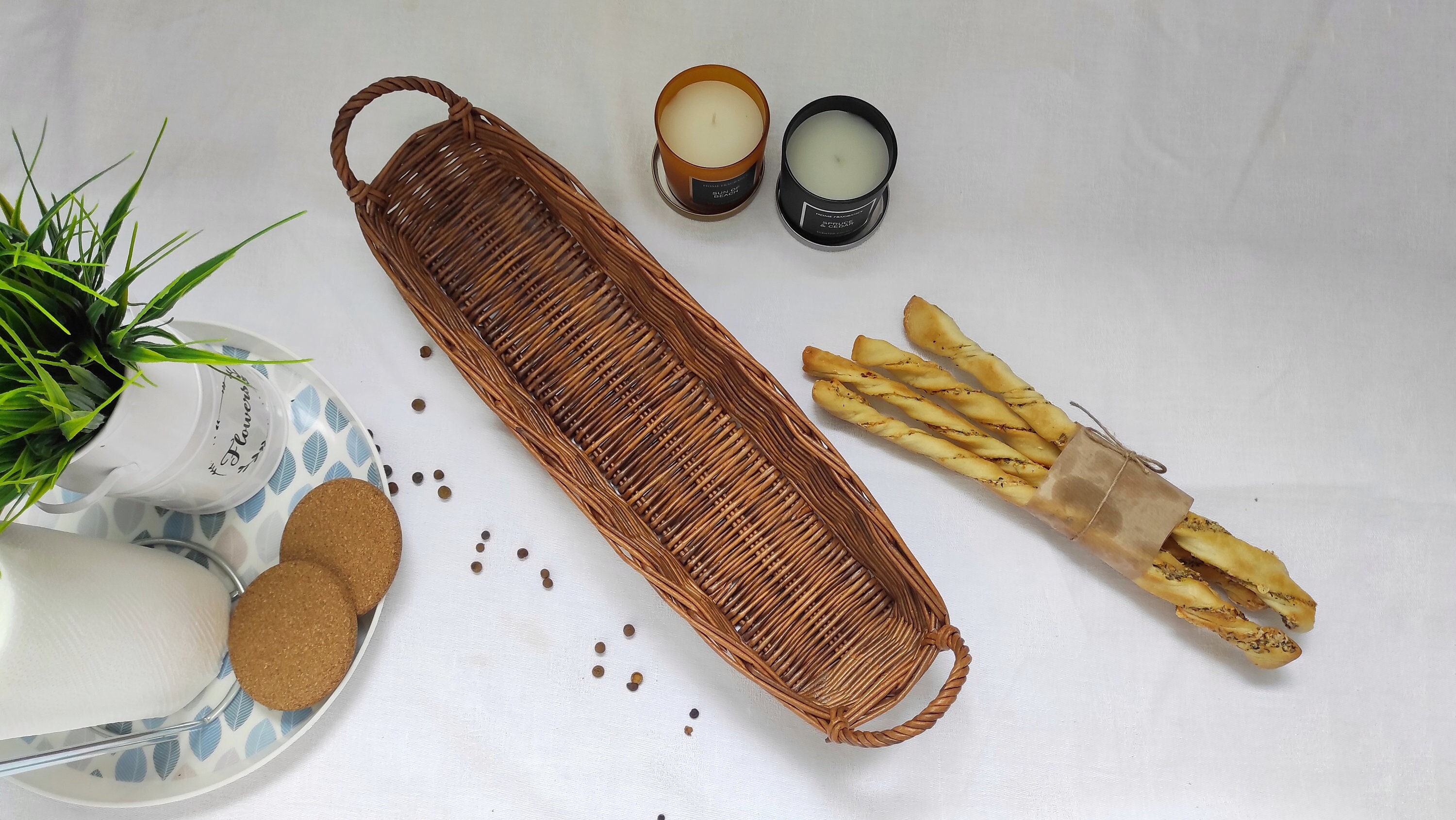 Long Bread Basket Wicker Basket for Bread Storage Brown Bread Etsy