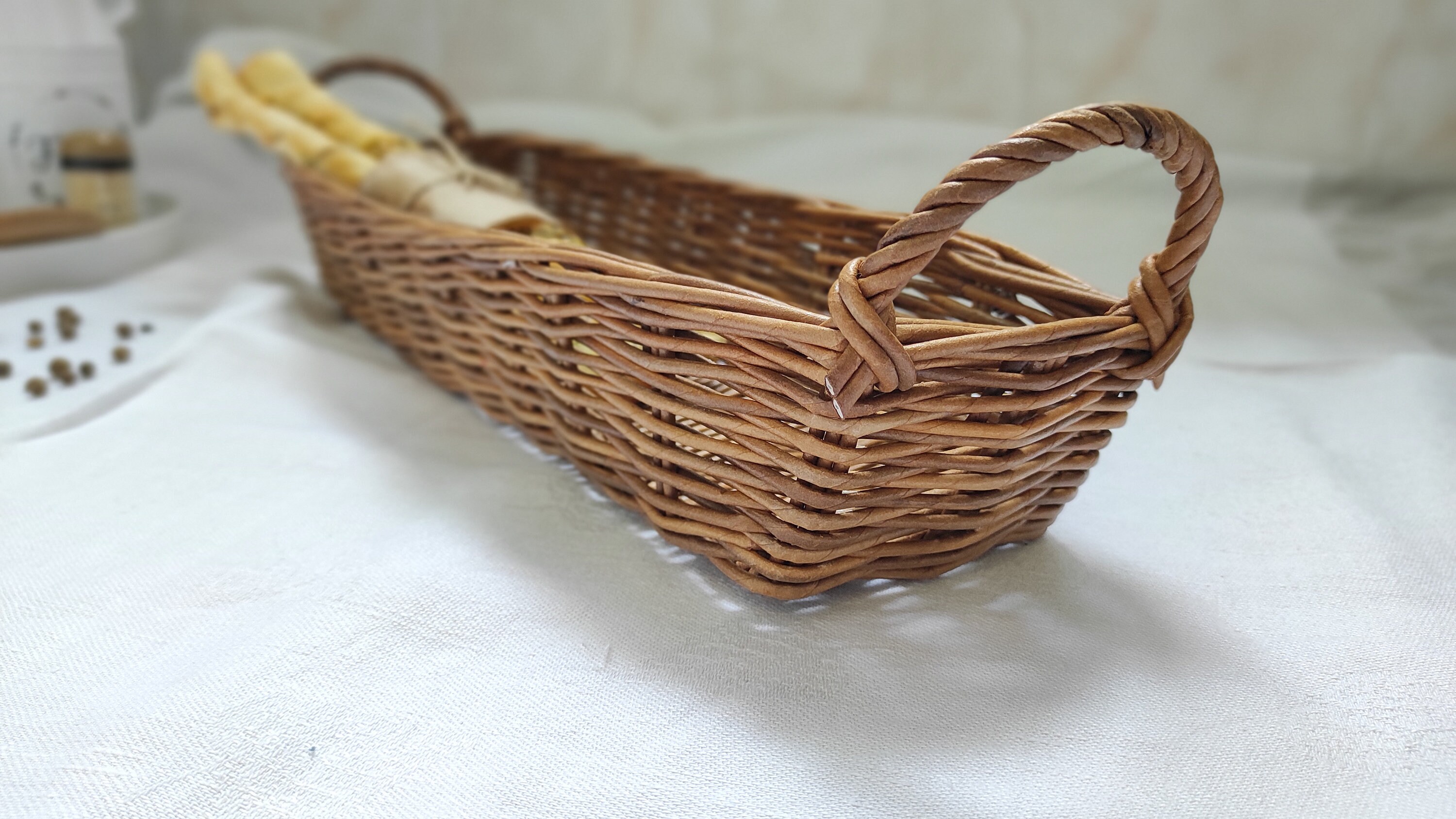 Long Bread Basket Wicker Basket for Bread Storage Brown Bread Etsy