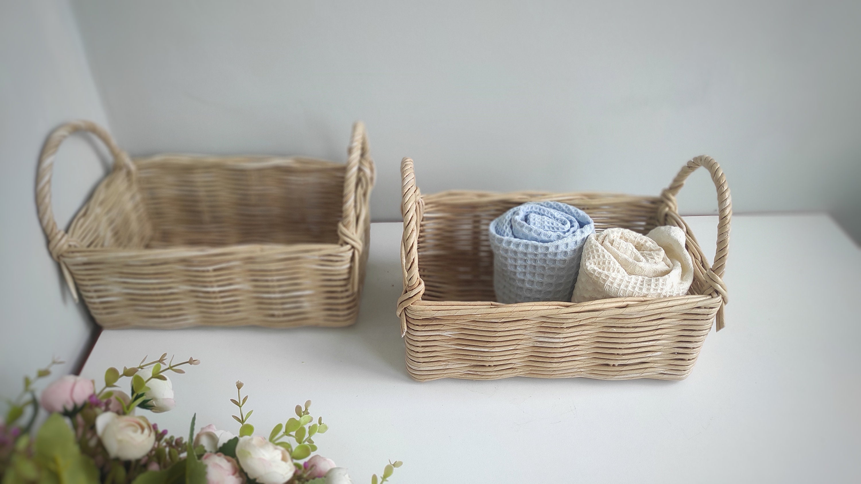 Beige rectangular hand towel basket Storage baskets for Etsy