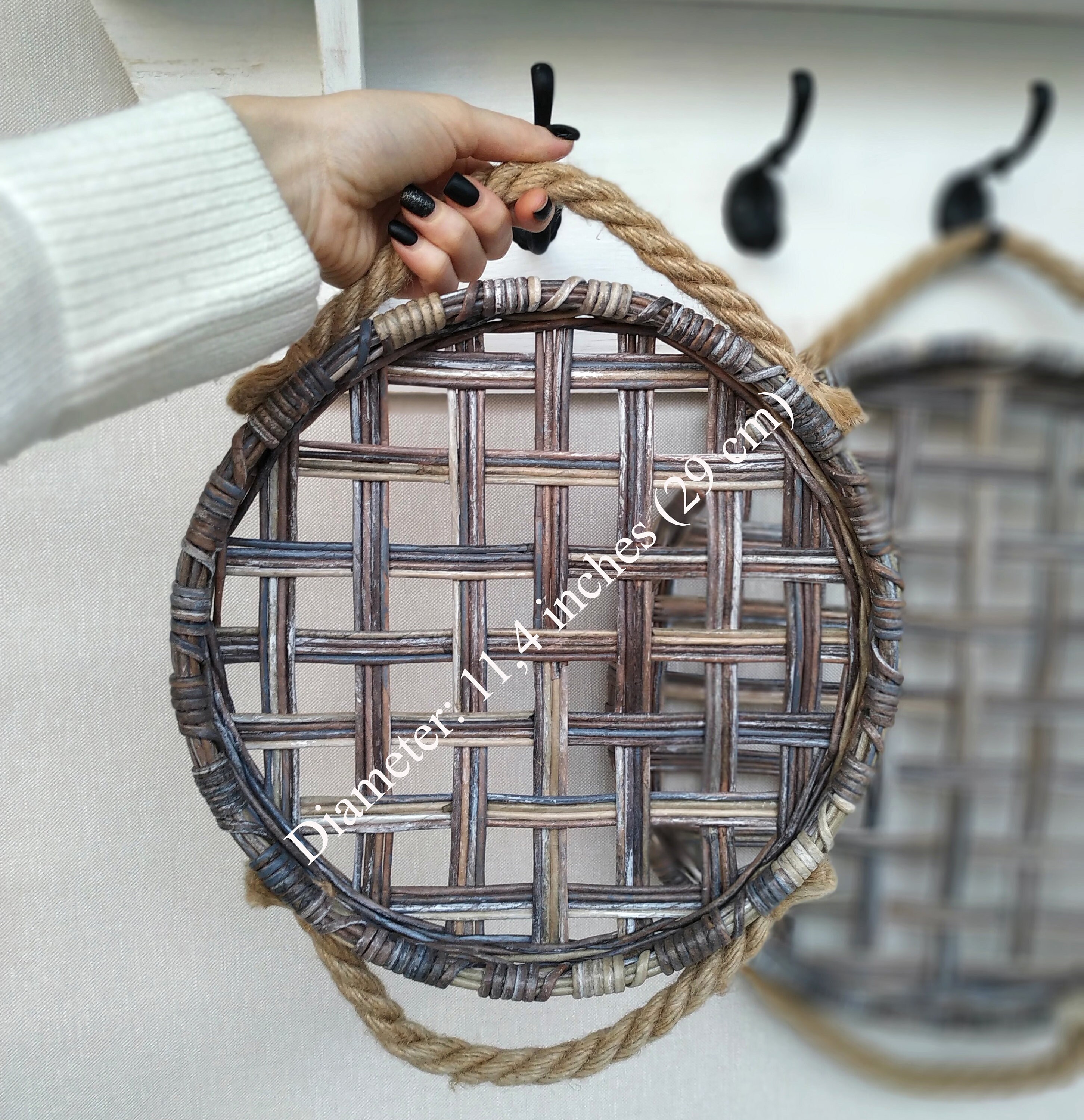 Round tobacco basket Farmhouse wall decor entryway Wall basket Etsy