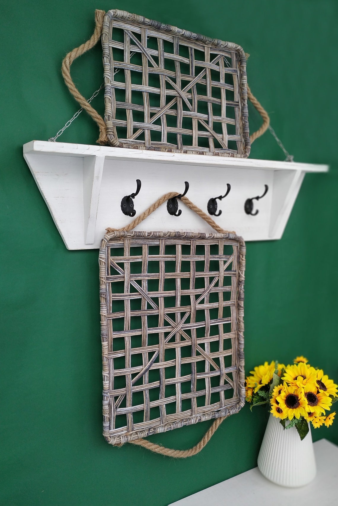 Large tobacco basket Farmhouse wall decor Wall basket set