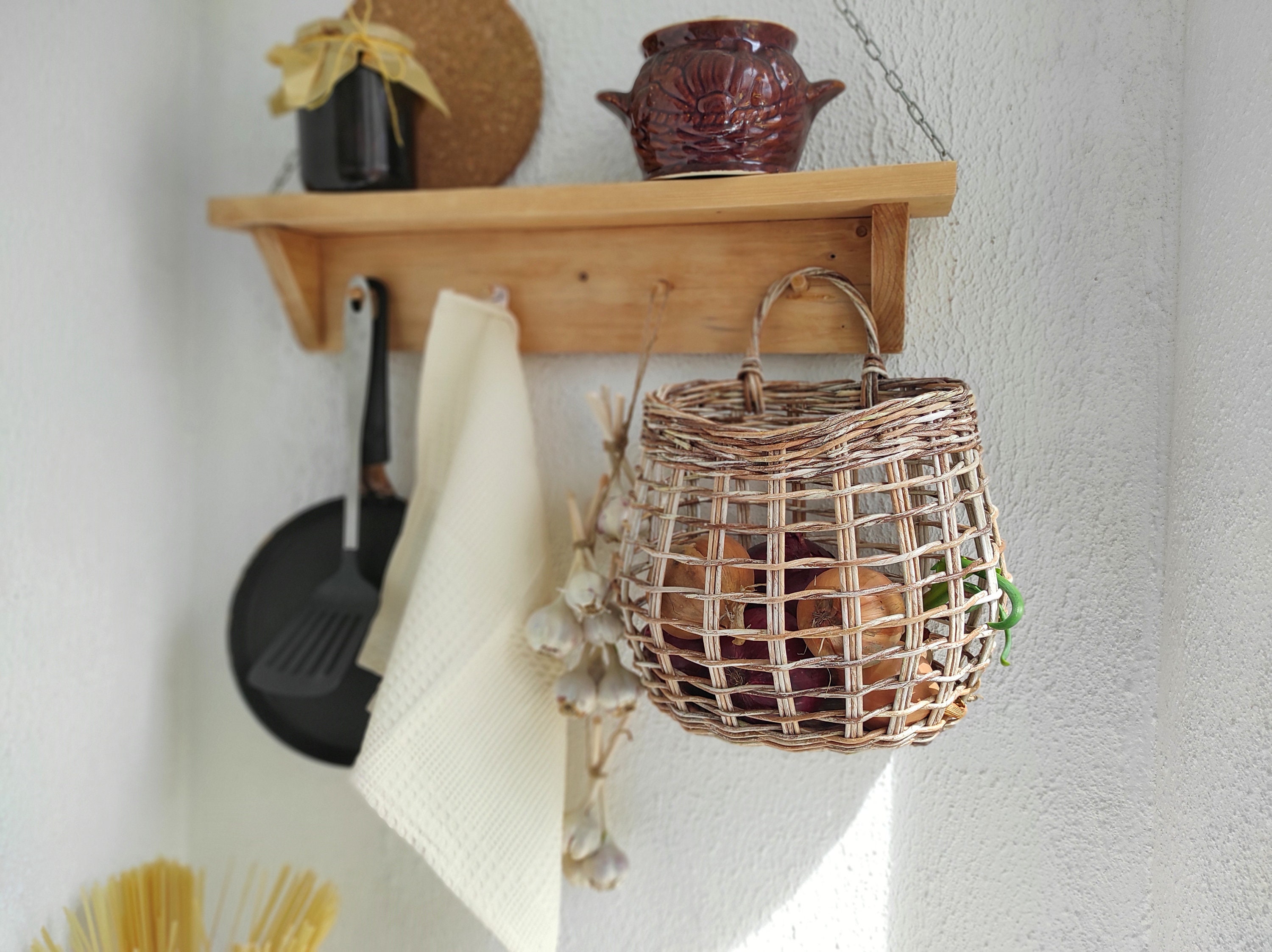 Onion basket Kitchen wall decor farmhouse Kitchen storage Etsy
