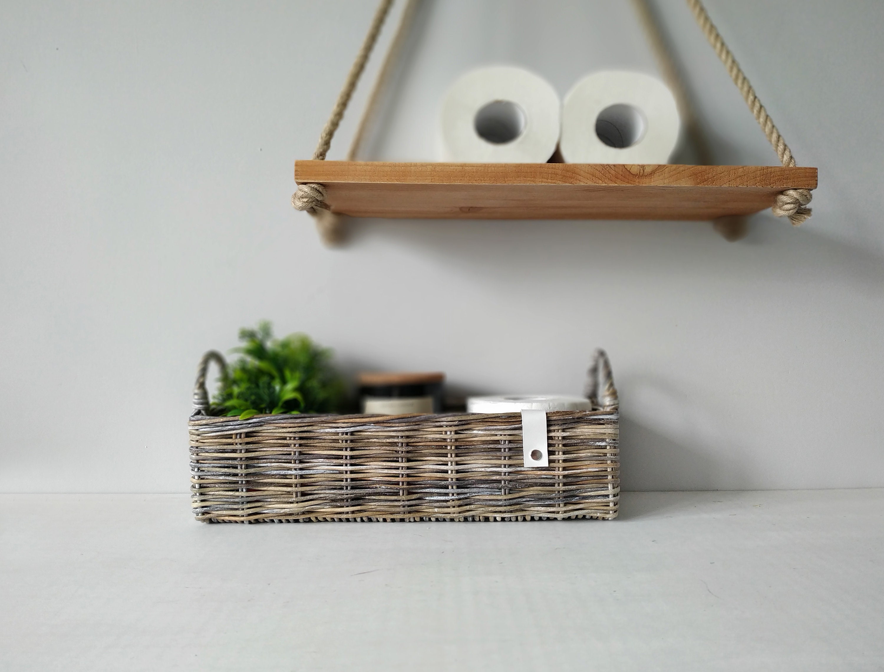 Grey storage basket for bathroom Toilet tank holder basket Etsy
