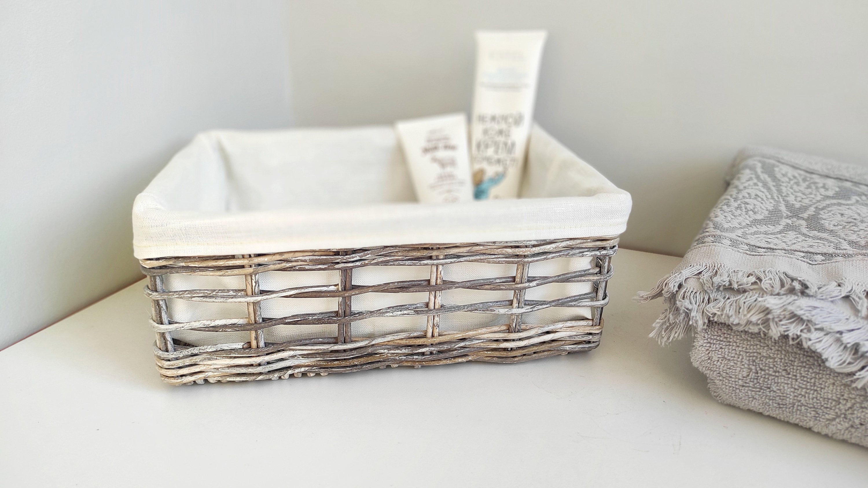 Towel basket for bathroom Rectangular basket from storage Grey Etsy