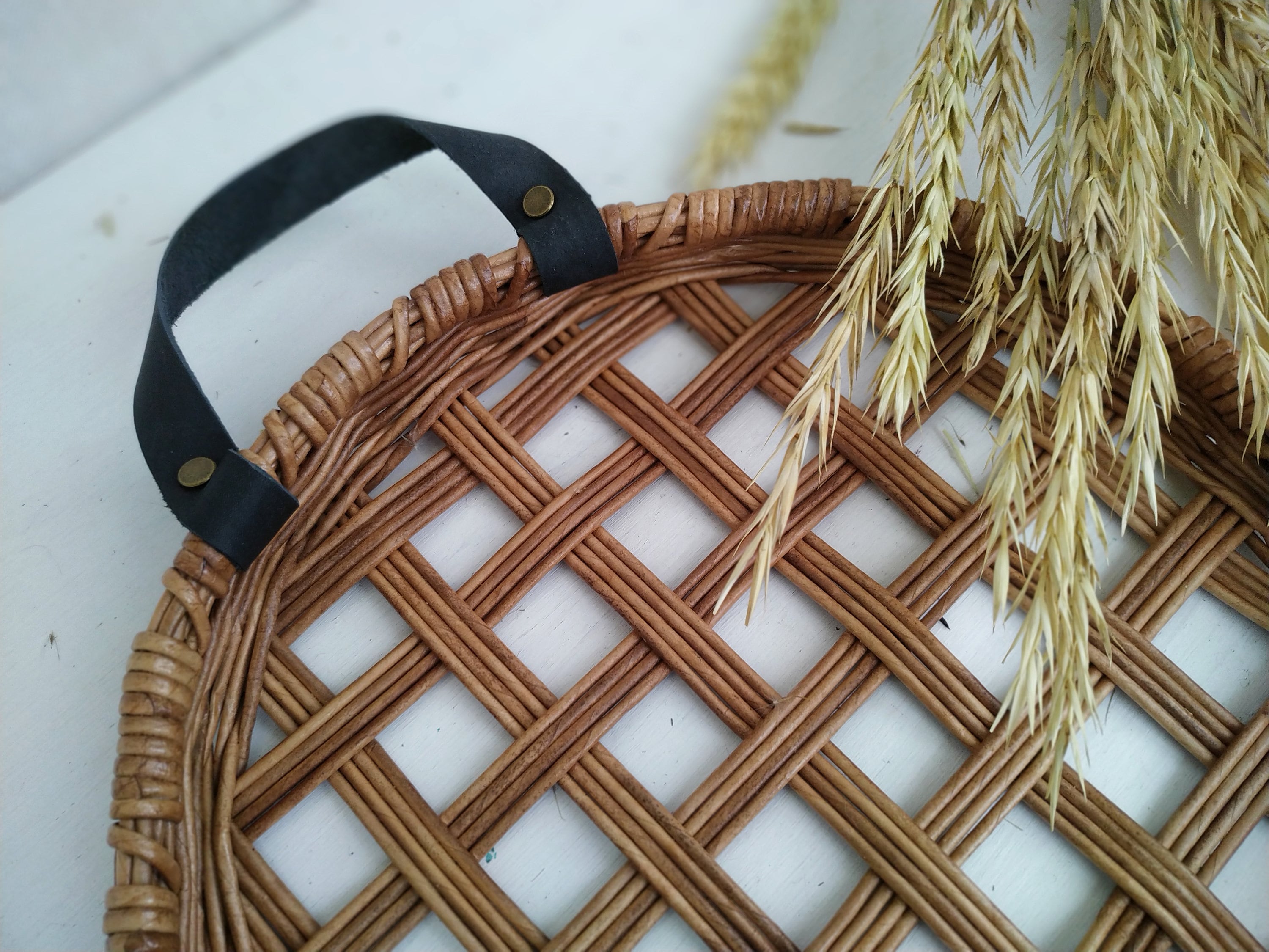 Round tobacco basket Rustic wicker wall basket set Farmhouse Etsy