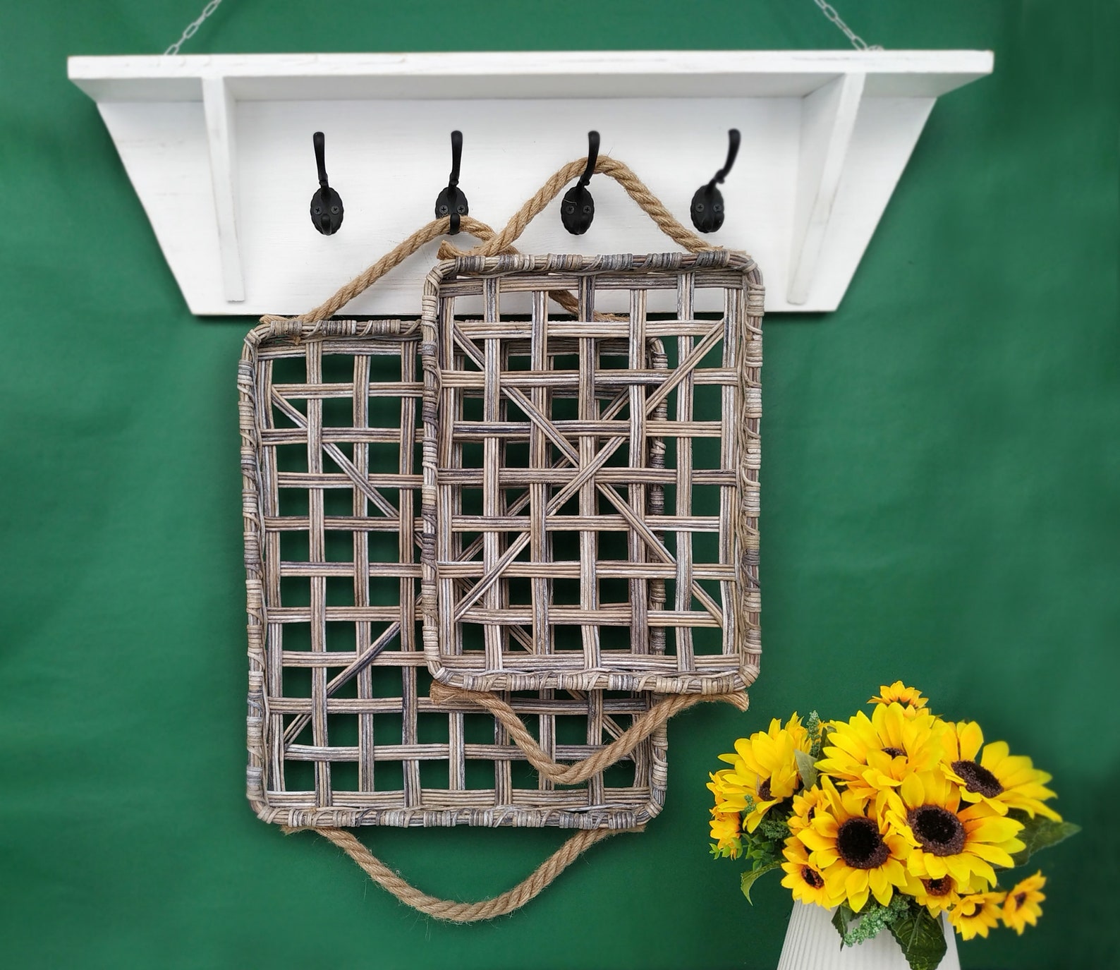 Large Tobacco Basket Farmhouse Wall Decor Wall Basket Set of 2 Etsy