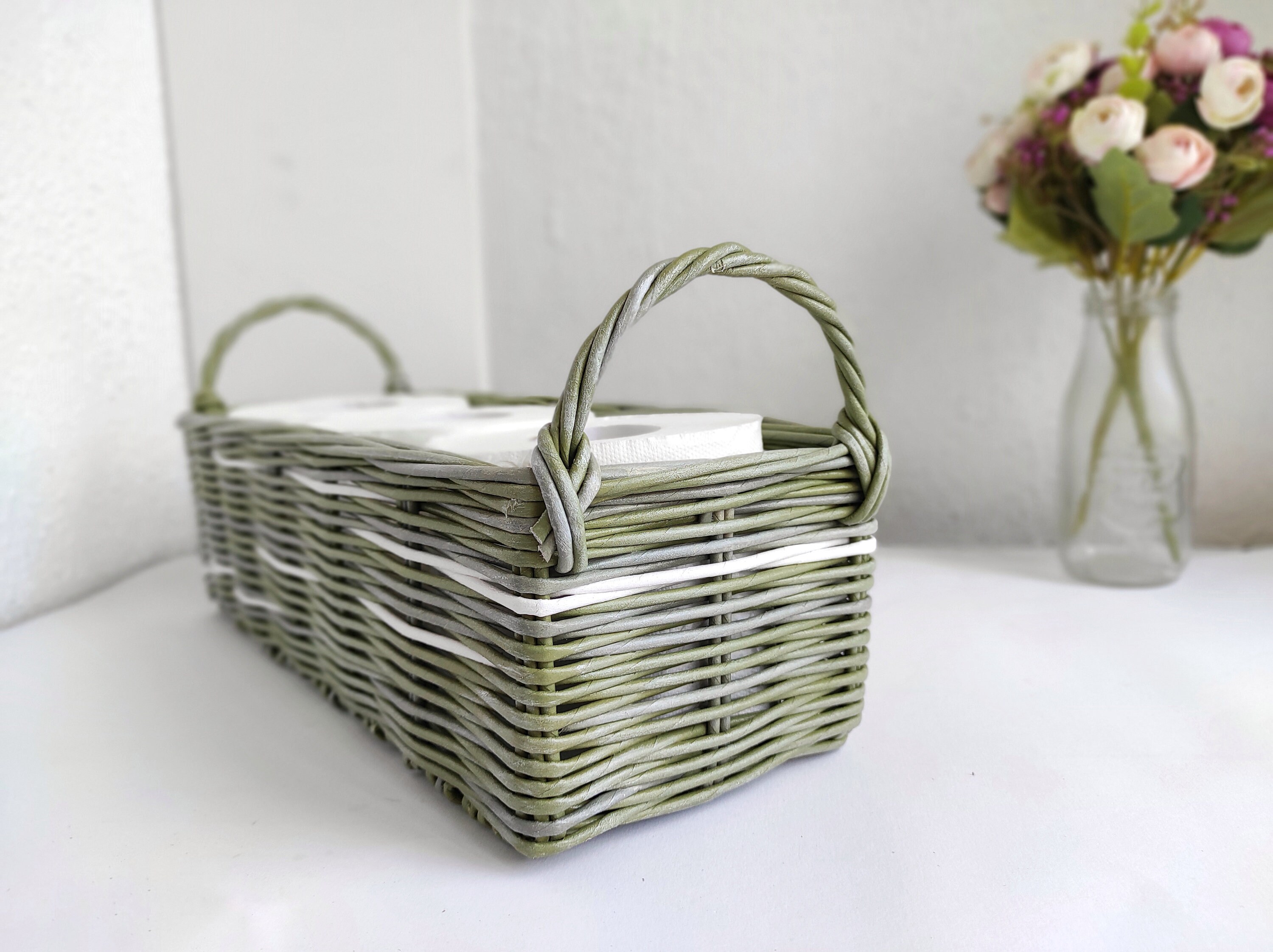 Green storage basket for bathroom Toilet tank holder basket | Etsy