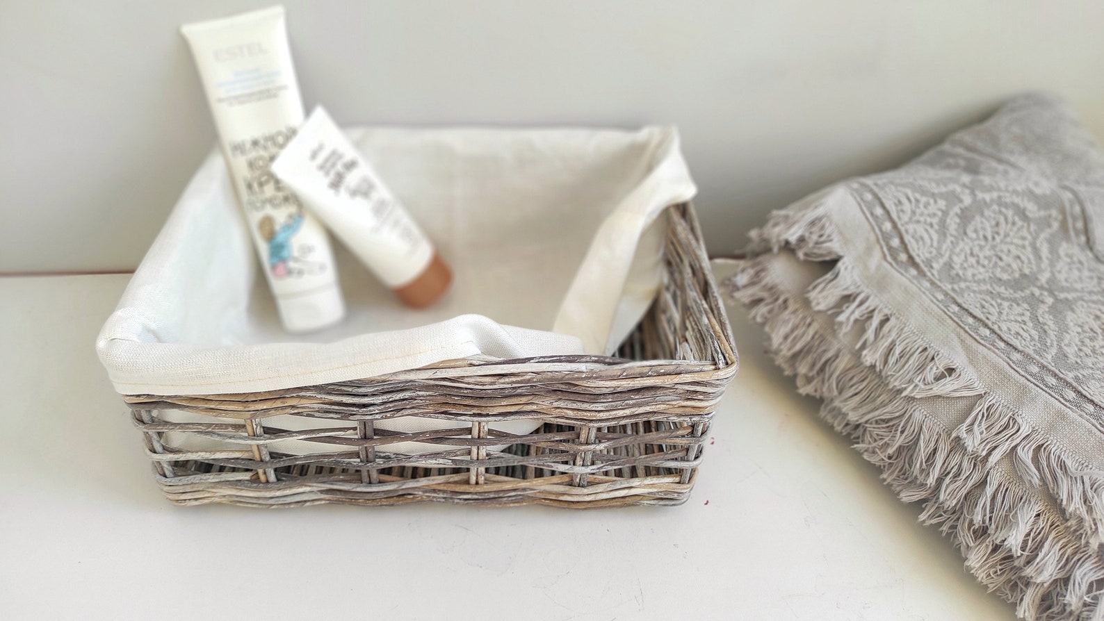Towel basket for bathroom Rectangular basket from storage Grey Etsy