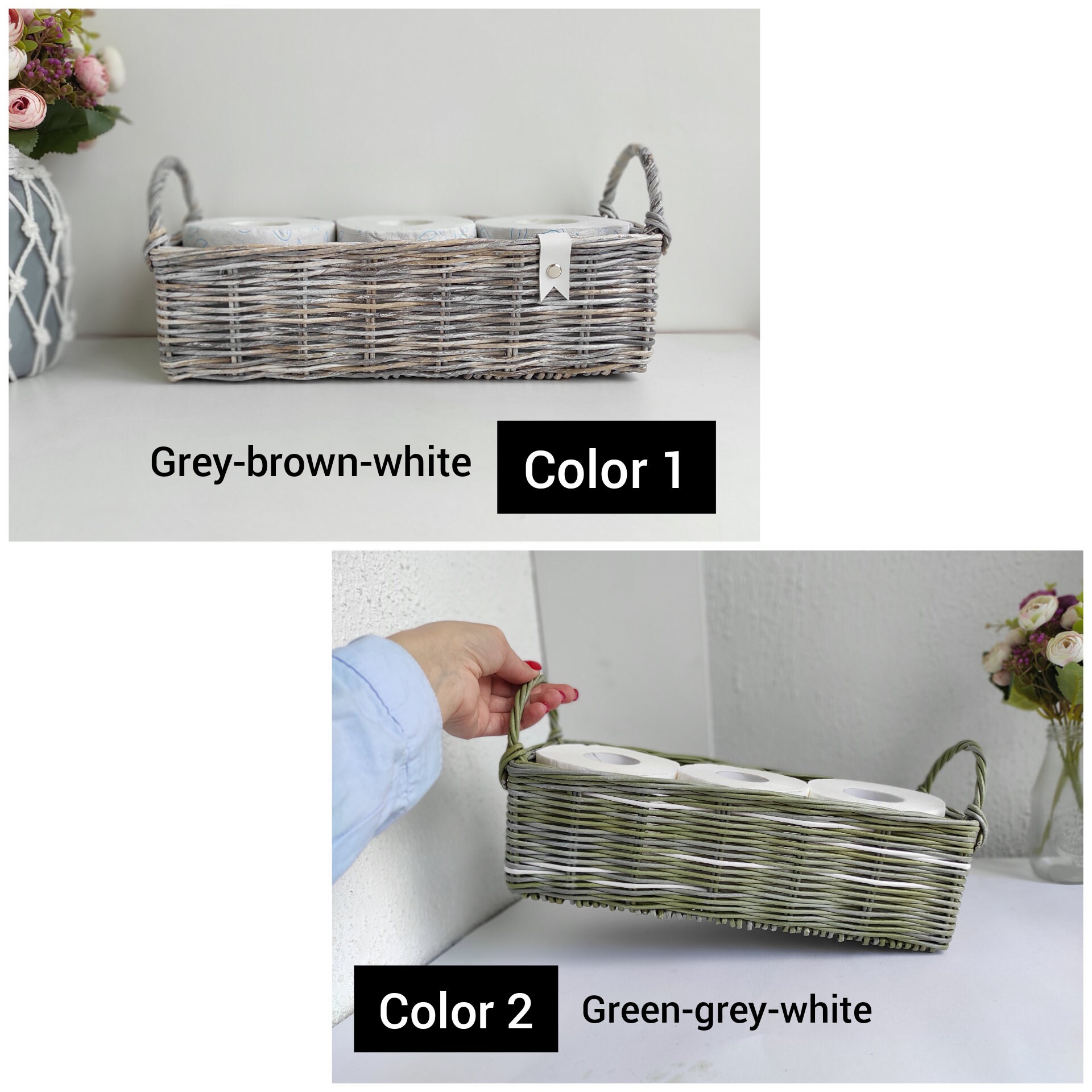 Storage basket for bathroom Grey toilet tank holder basket Etsy