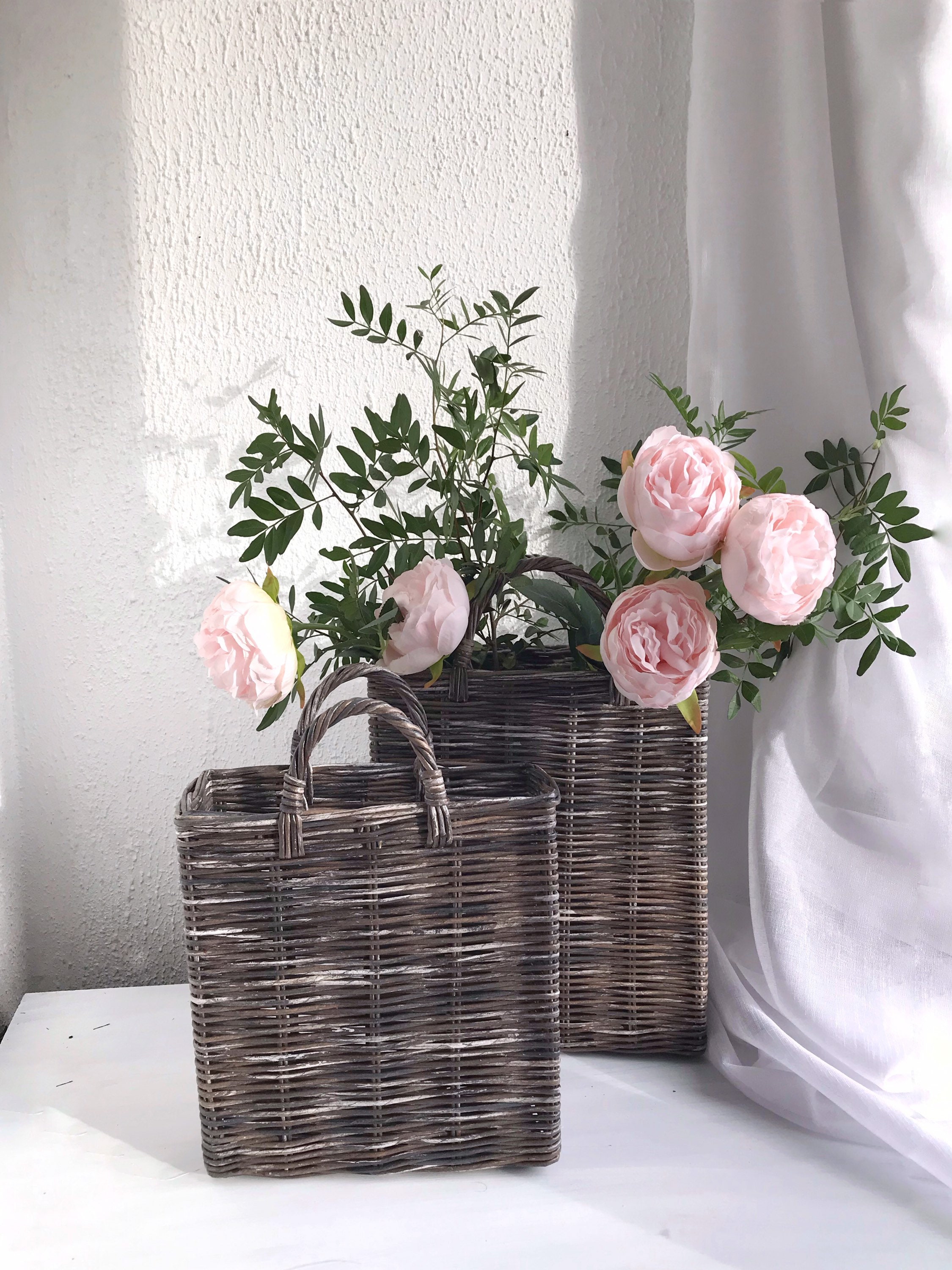 Wicker wall basket for flowers Dried flowers vase with handles Etsy