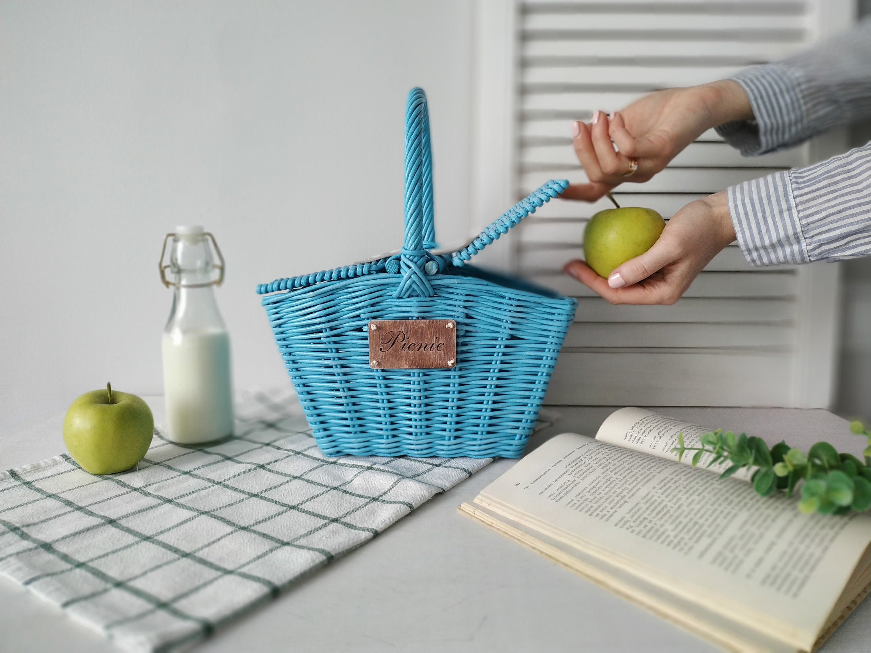 Sky blue personalized picnic basket for boy Toddler picnic Etsy