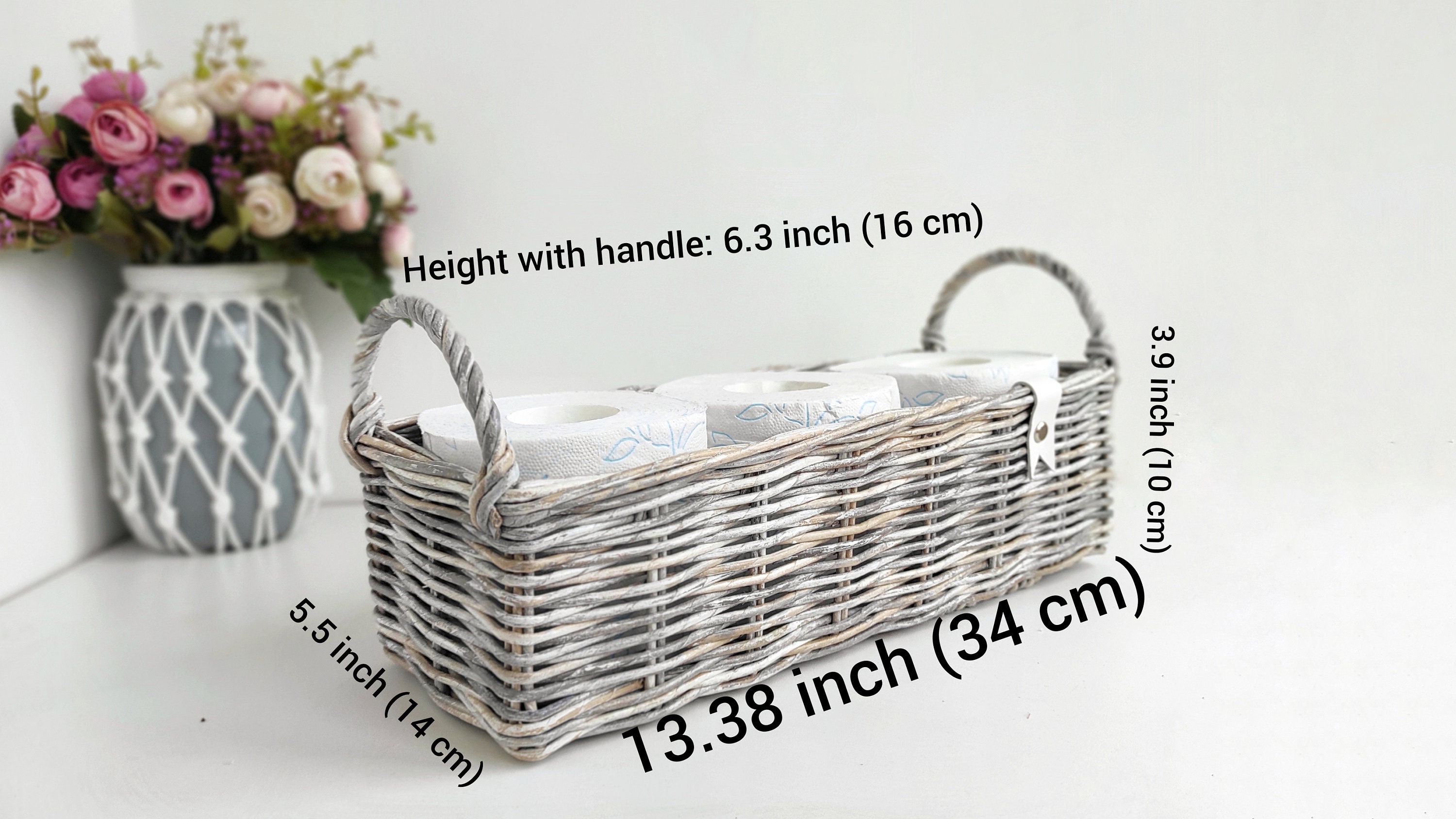 Storage basket for bathroom Grey toilet tank holder basket Etsy