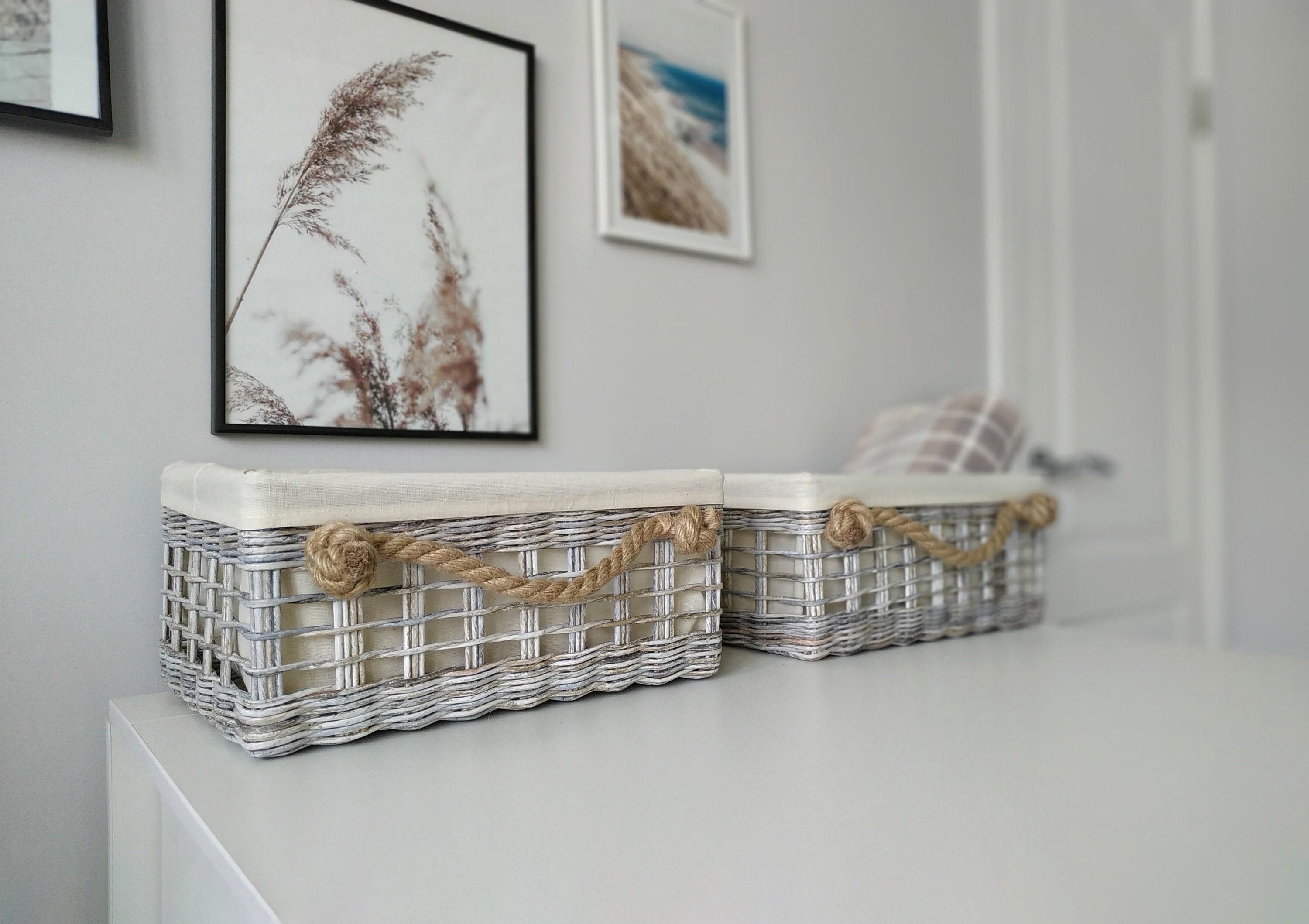 Grauer Wäschekorb Aufbewahrungskorb mit Griffen Weidenkorb | Etsy