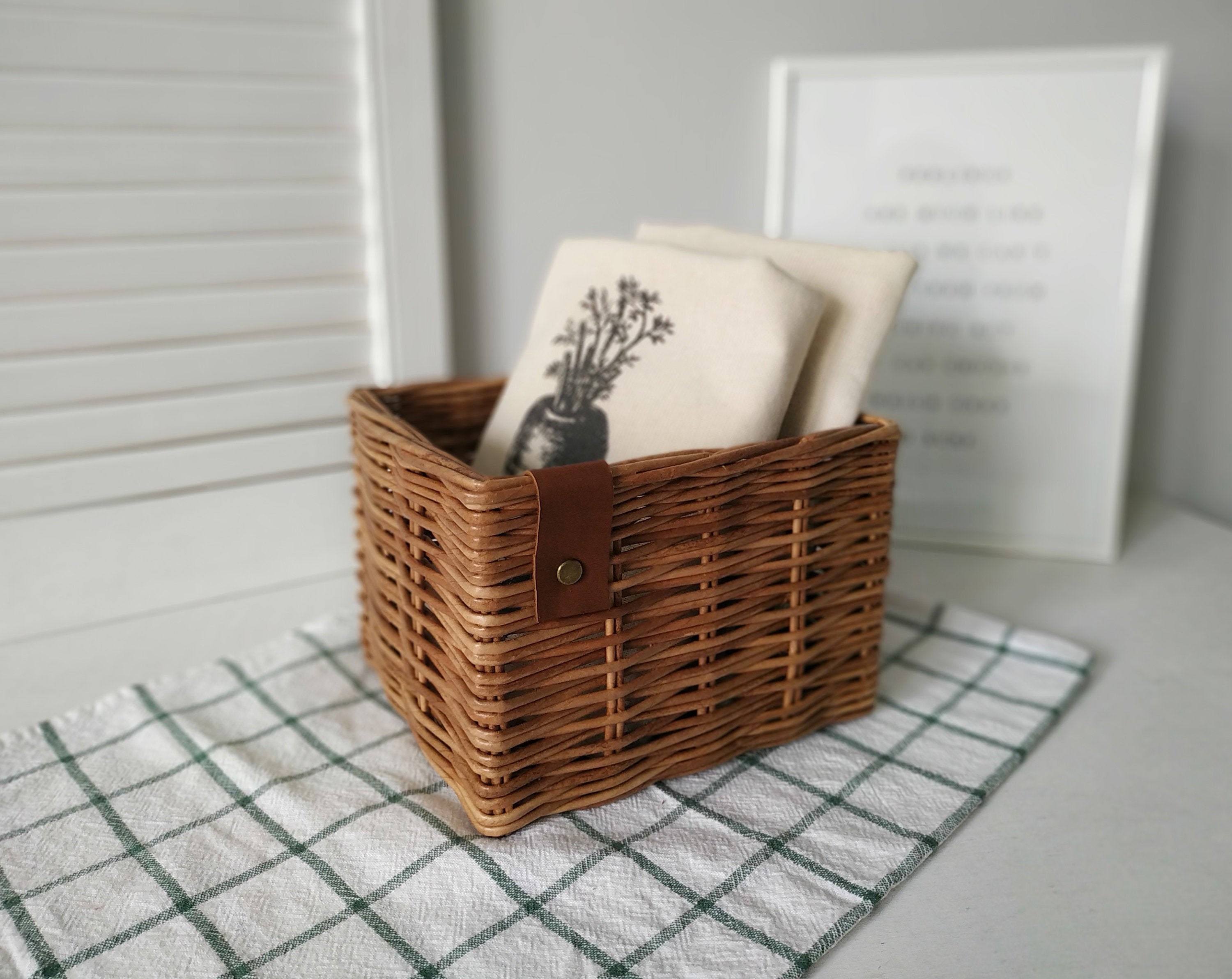Hand towel basket Small storage basket for bathroom Wicker Etsy