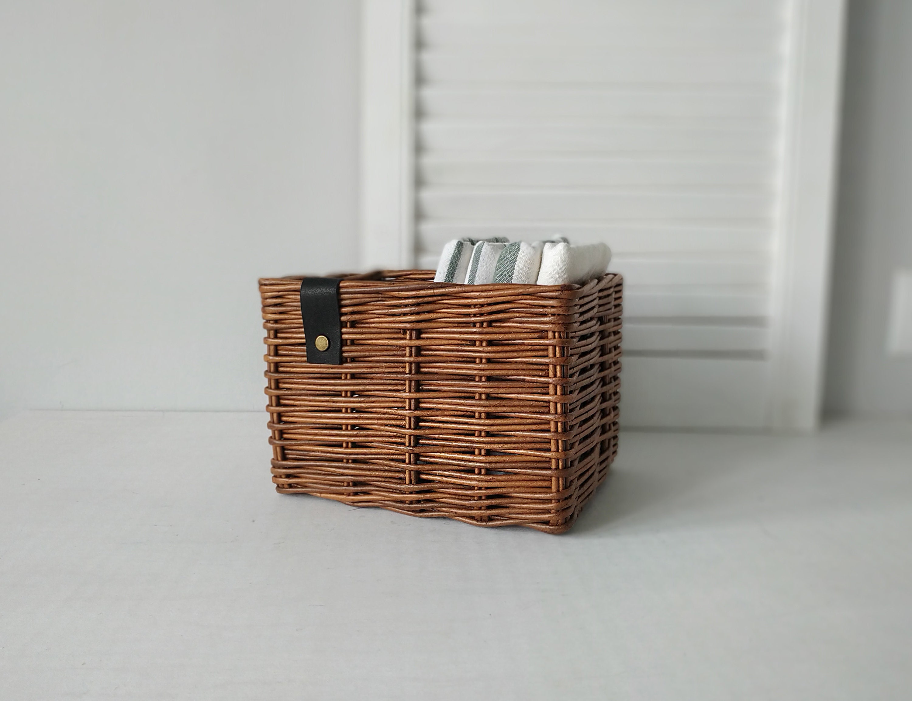 Hand towel basket Small storage basket for bathroom Wicker Etsy
