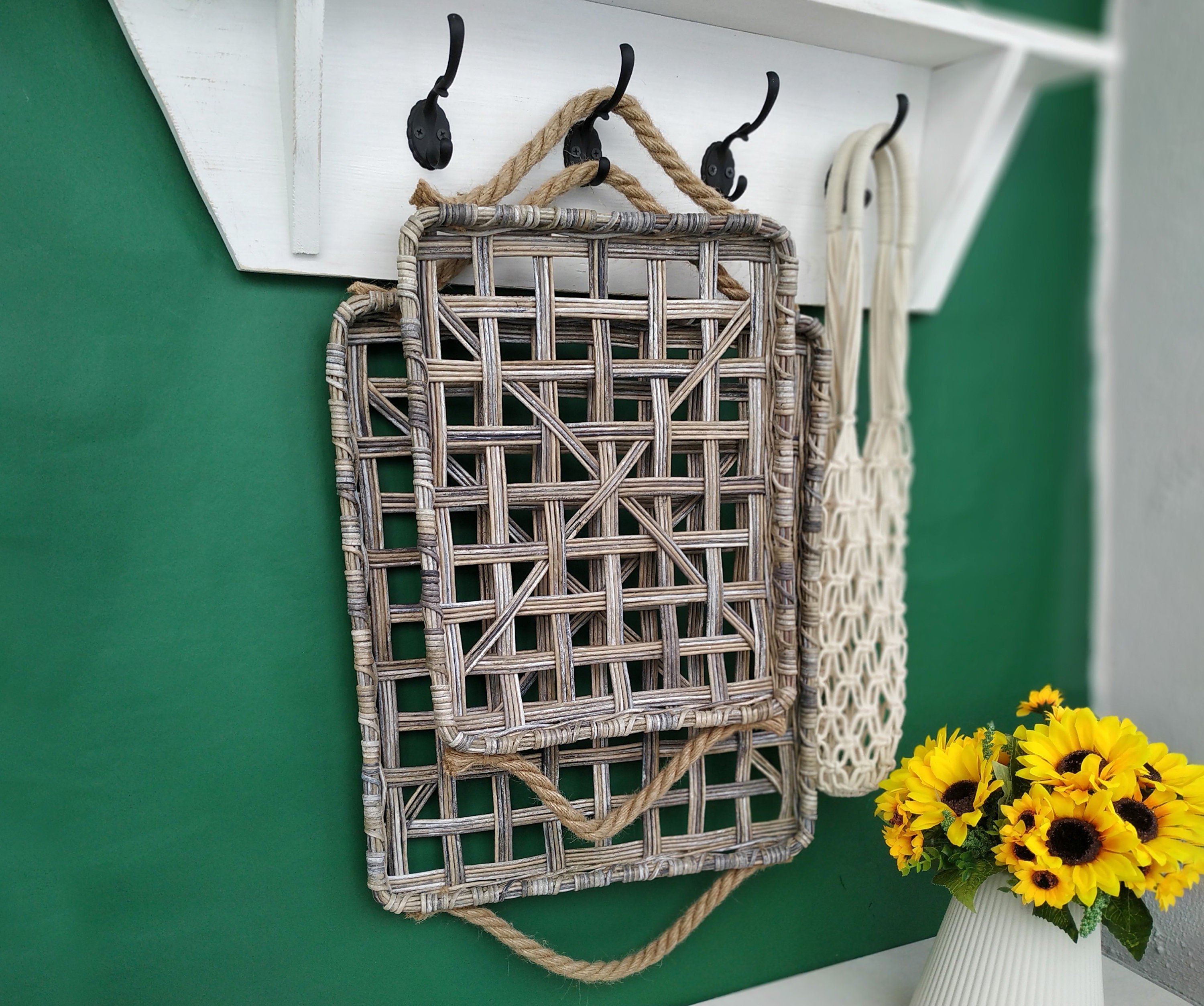 Large tobacco basket Farmhouse wall decor Wall basket set of 2 Etsy