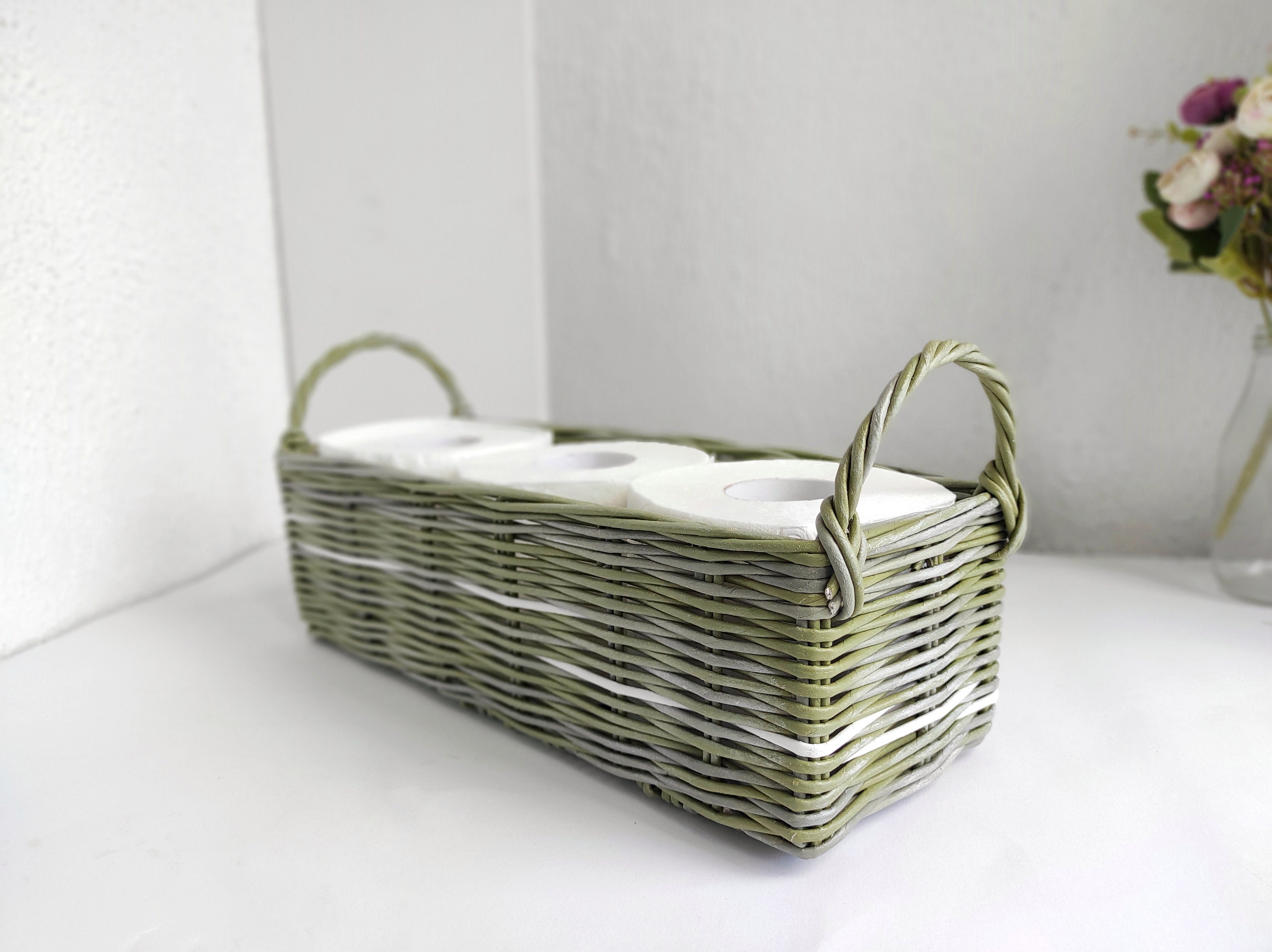 Green storage basket for bathroom Toilet tank holder basket | Etsy