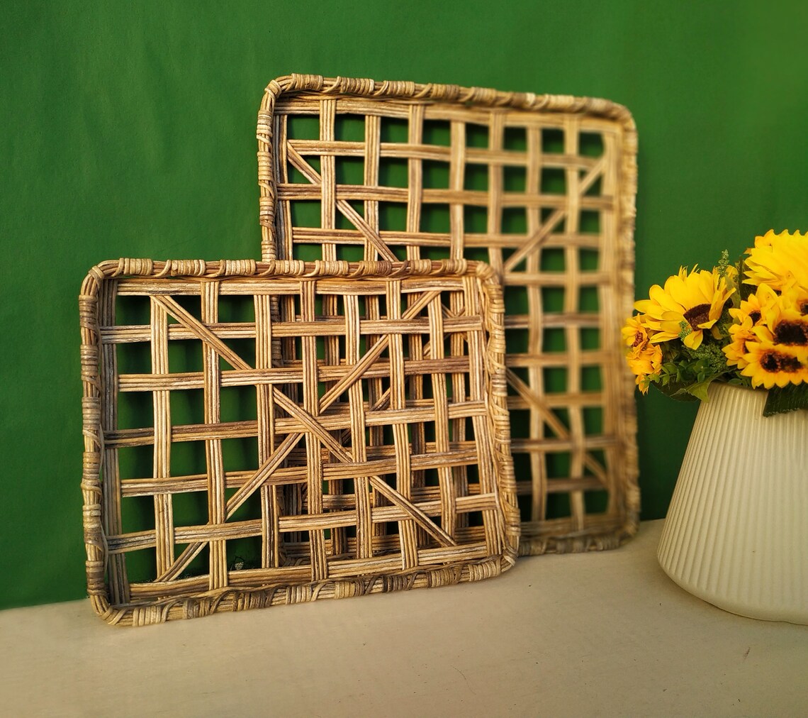 Large tobacco basket Farmhouse wall decor Wall basket set of 2 Etsy