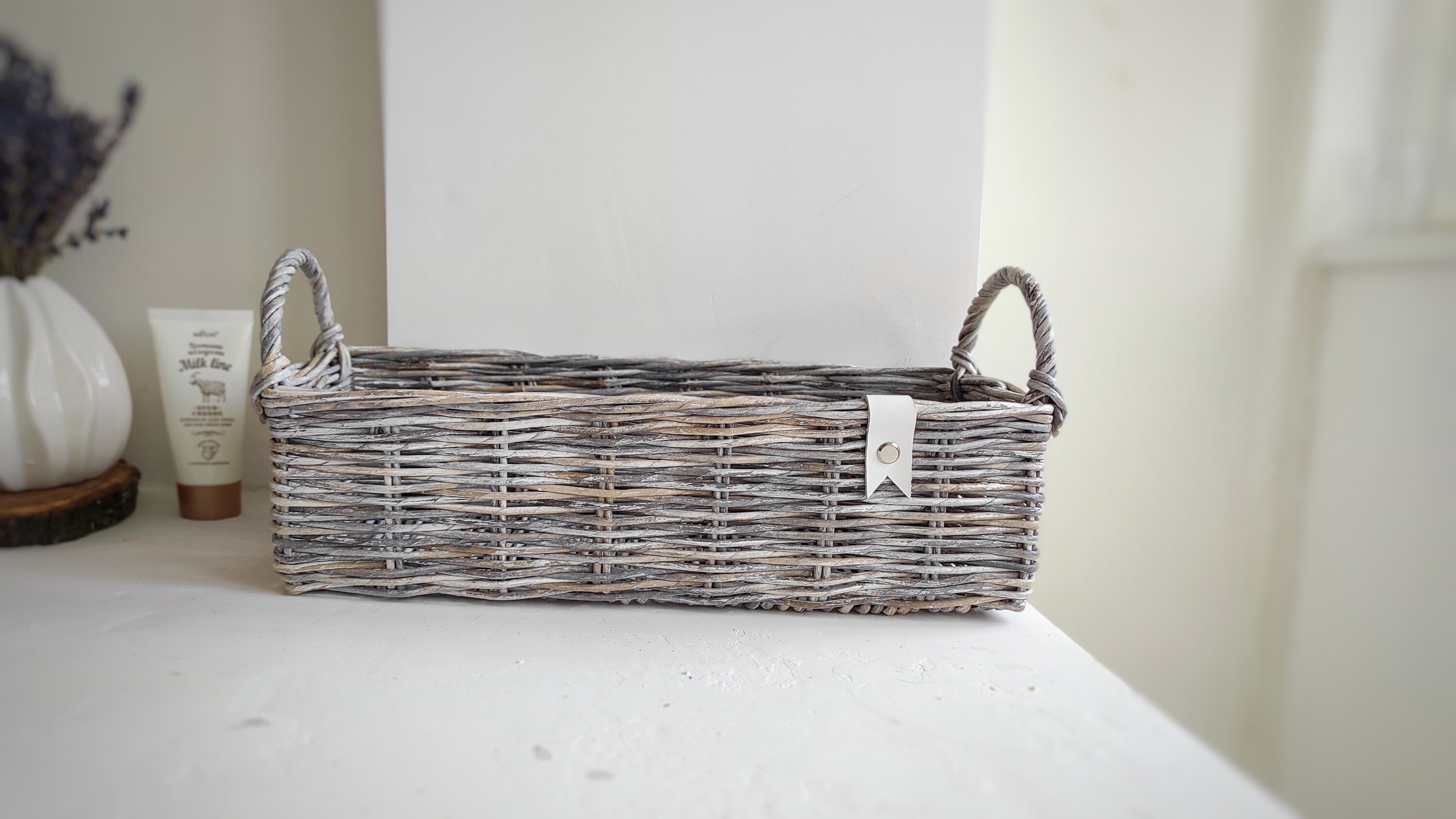 Storage basket for bathroom Grey toilet tank holder basket Etsy