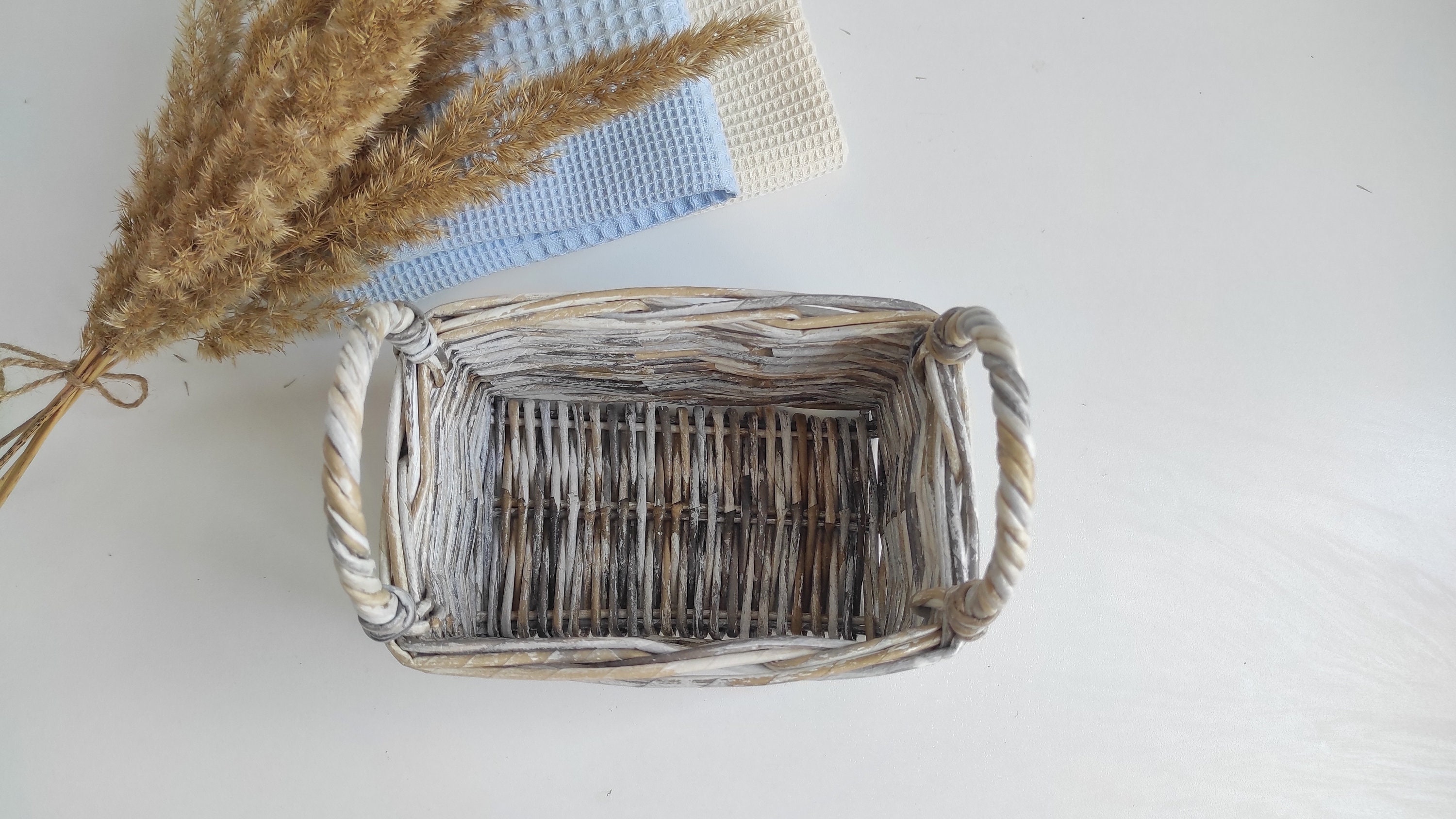 Hand towel basket Small storage basket for bathroom Etsy
