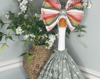 Porch Goose Outfit - Dress and Oversized Bow - Pretty as a Daisy in Soft Sage - Gifts for her