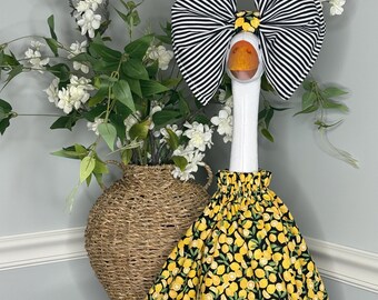 Porch Goose Outfit - Fits 21-28” - Dress and Big Bow - Lemons - Black and White