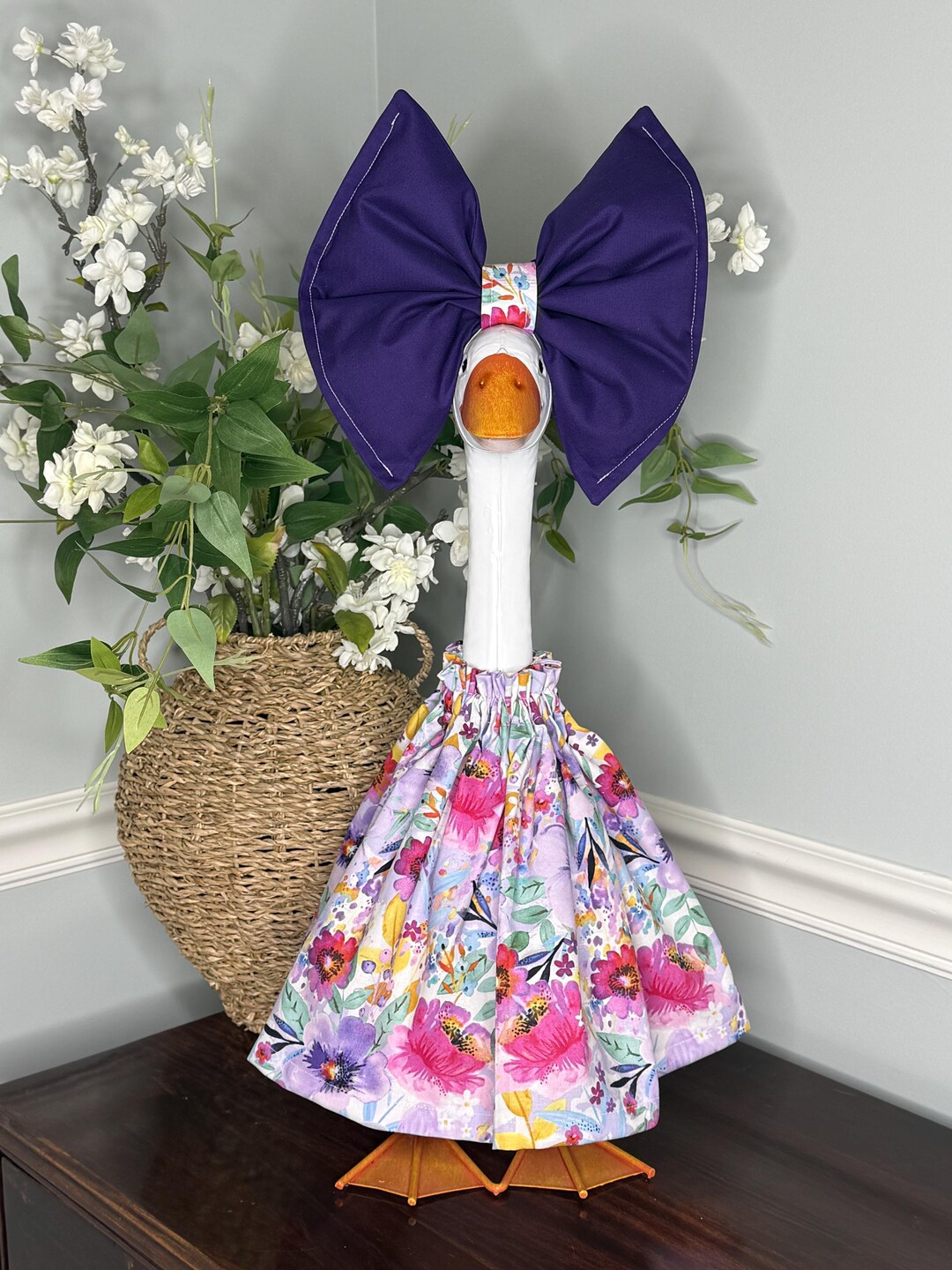 Porch Goose Outfit - Dress and Oversized Bow - Purple Floral - Etsy