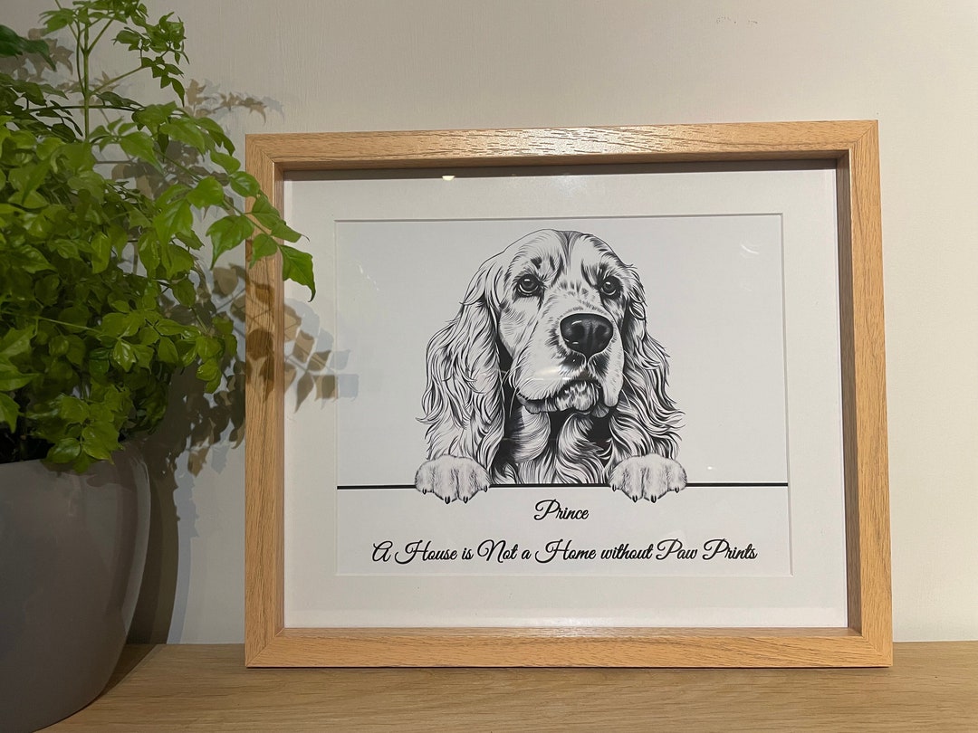 Cocker Spaniel Black and White Print Personalised - Etsy UK