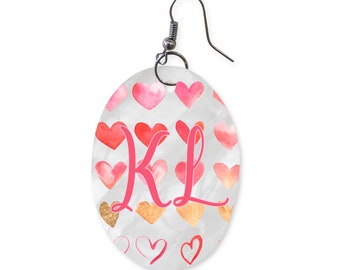 Love Struck Initialed Shell Earrings (Oval)- One Pair