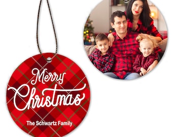 Two-Sided Flannel Family Personalized Porcelain Ornament