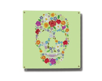 Floral Skull Square Metal Sign