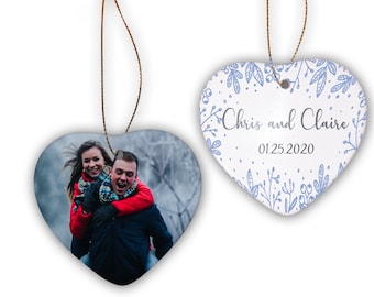 Two-Sided Heart Shaped Wedding Date Porcelain Ornament