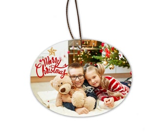 Merry Christmas Custom Photo Glass Ornament