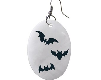Bat Silhouette Shell Earrings (Oval)- One Pair