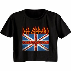 Def Leppard Leopard Flag Black Women&#39;s Festival Cali Crop T-Shirt