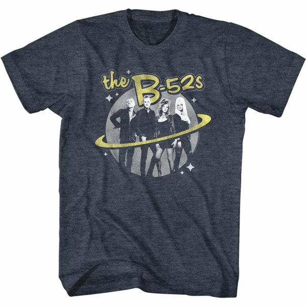 The B-52's Logo and Planet Navy Heather Adult T-Shirt