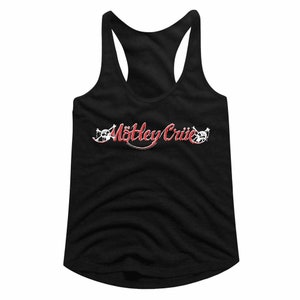 Motley Crue Red and White Logo Black Junior Women&#39;s Racerback Tank Top T-Shirt