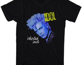 Billy Idol Black Whiplash Smile Black Adult T-Shirt