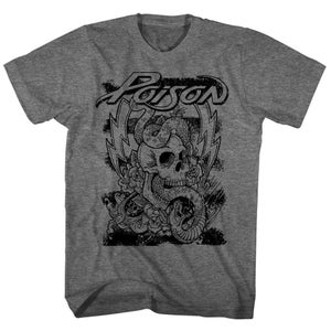 Poison Skull Snake Lightning Heather Adult T-Shirt