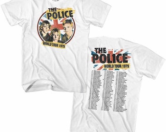 Camiseta branca adulta da turnê mundial The Police '79