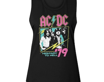 AC/DC Neon Highway Black Junior Women's Muscle Tank Top T-Shirt