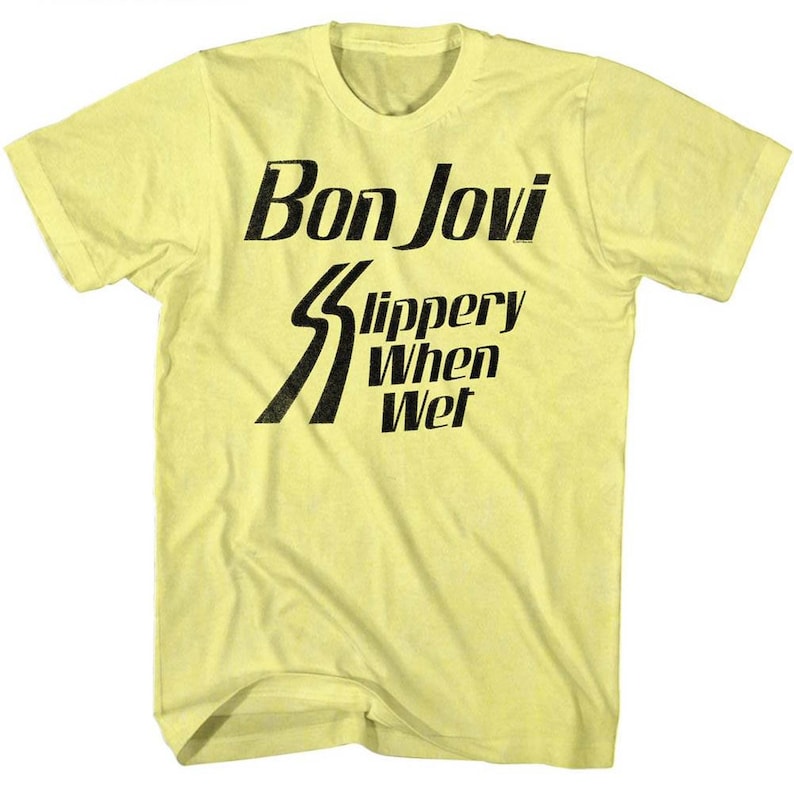 Bon Jovi Slippery When Wet Yellow Heather Adult TShirt Etsy