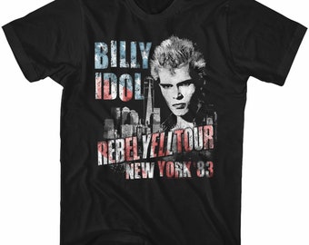 Billy Idol NY '83 Flag-ish Black Adult T-Shirt
