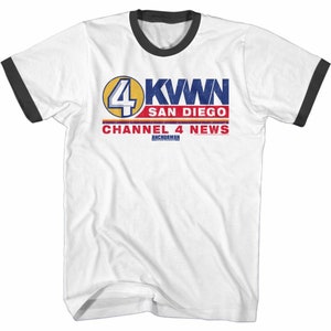 Anchorman Ch 4 News Logo White/Black Adult Ringer T-Shirt