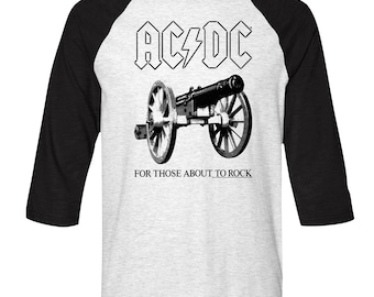 AC/DC About To Rock White/Black Adult Raglan Baseball T-Shirt