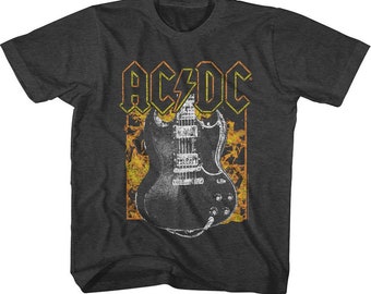 T-shirt da ragazzo AC/DC Fire and Guitar Vintage Smoke