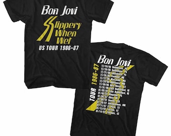 Bon Jovi Slippery When Wet Tour Black Adult T-Shirt